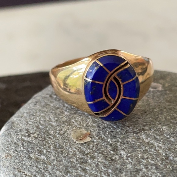 Vintage 14K Gold Native Lapis Hummingbird Ring - Picture 10 of 13